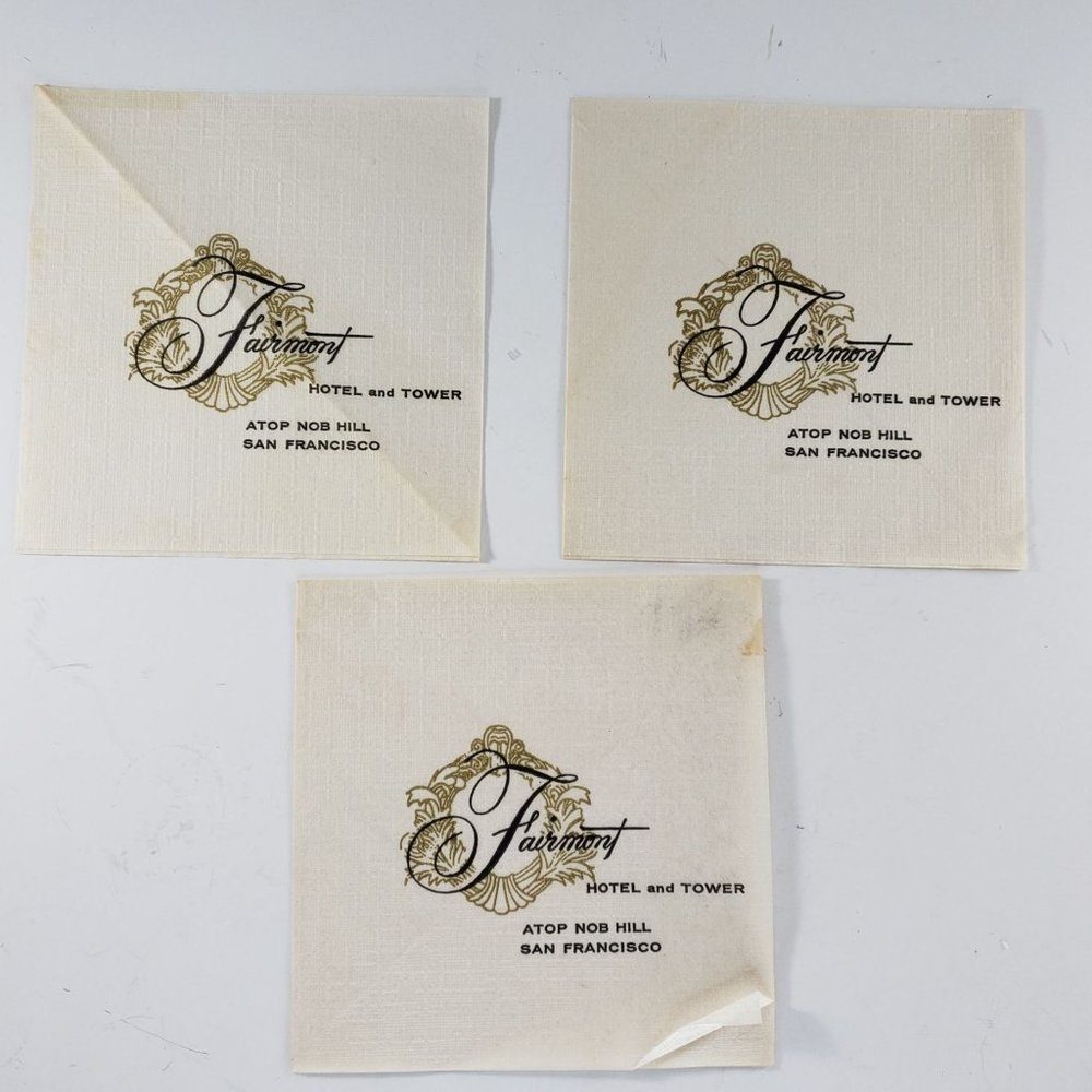 Vintage Fairmont Hotel Tower Napkins Atop Nob Hill San Francisco